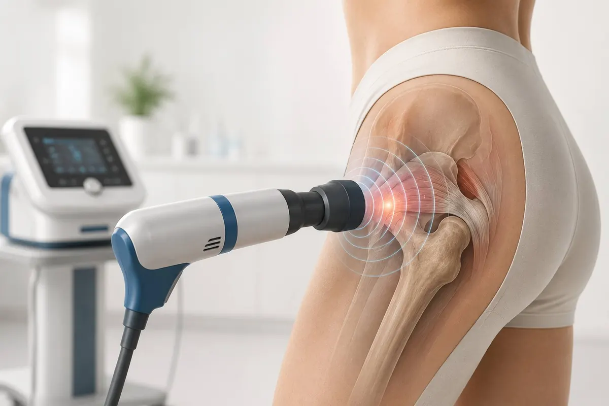 Terapia por ondas de choque aplicada na lateral do quadril